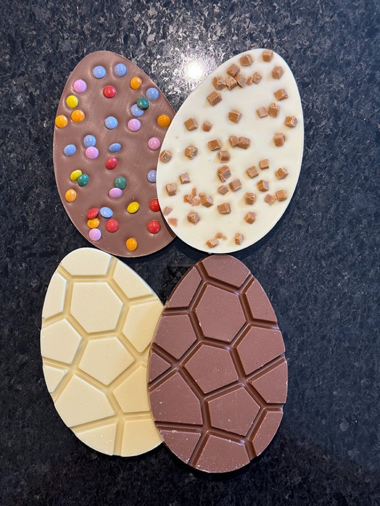 Egg Shaped Bar Topped with Fudge or Chocolate Beans